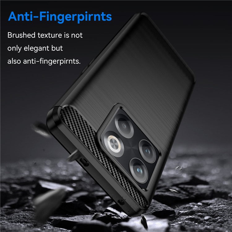 Carbon Fiber Texture Phone Case for OnePlus 10T 5G, Soft TPU Slim Fit Anti-dust Brushed Phone Cover - Black