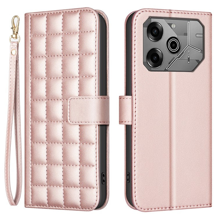 BINFEN COLOR BF34 for TECNO Pova 6 4G / Pova 6 Pro 5G Leather Case Square Grid Phone Cover - Rose Gold