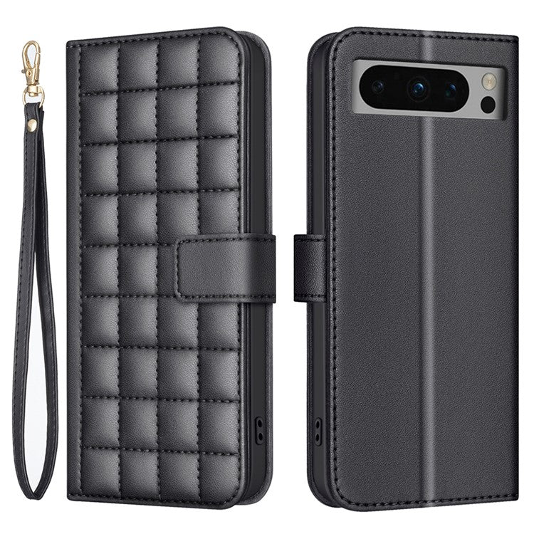 BINFEN COLOR BF34 for Google Pixel 8 Pro Case Leather Phone Cover Square Grid Pattern - Black