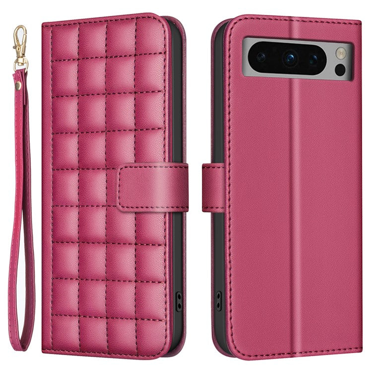 BINFEN COLOR BF34 for Google Pixel 8 Pro Case Leather Phone Cover Square Grid Pattern - Red
