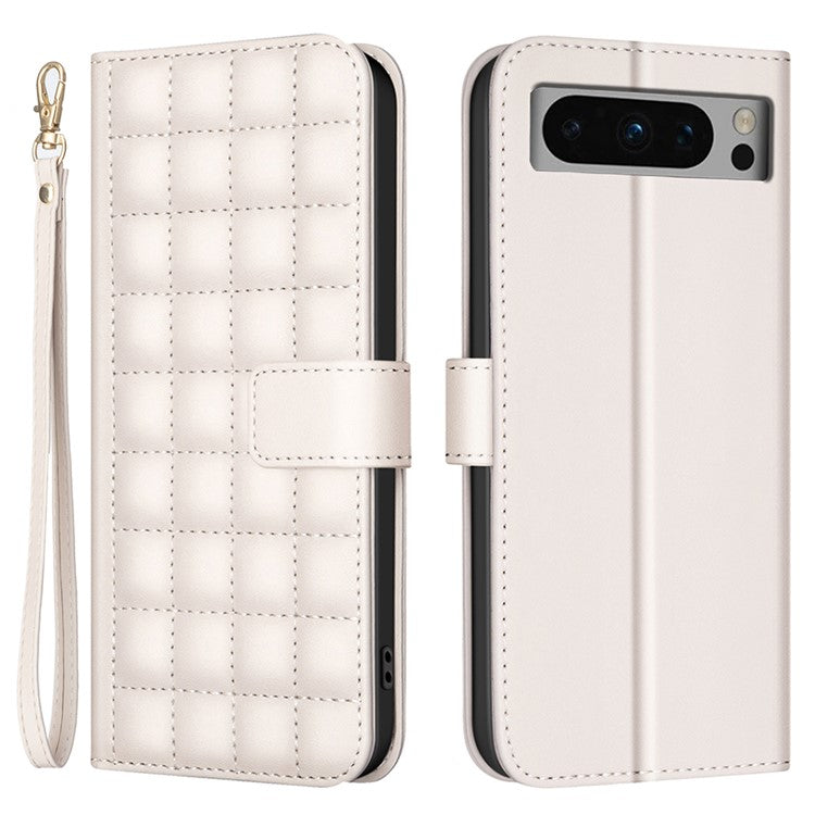 BINFEN COLOR BF34 for Google Pixel 8 Pro Case Leather Phone Cover Square Grid Pattern - Beige