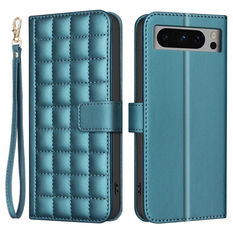 BINFEN COLOR BF34 for Google Pixel 8 Pro Case Leather Phone Cover Square Grid Pattern - Green