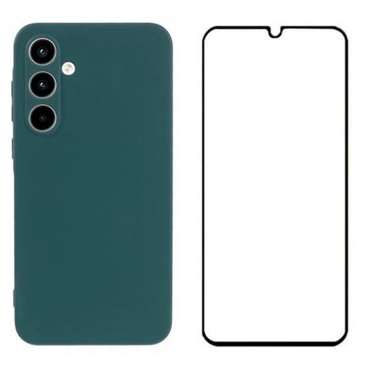 WANLONFENG RB2 Series for Samsung Galaxy A35 5G Case Soft TPU Phone Cover with Screen Protector - Army Green