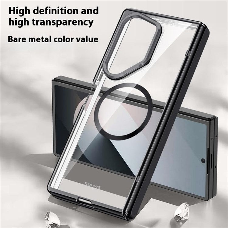 For Samsung Galaxy Z Fold6 5G Clear Case PC+Acrylic Kickstand Magnetic Phone Cover with Screen Film - Silver