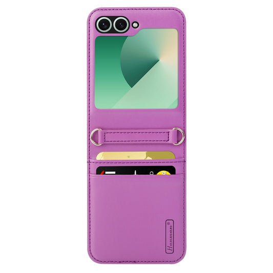 HANMAN Mill Series Flip Cover for Samsung Galaxy Z Flip7 FE 5G / Z Flip6 5G Case PU Leather Phone Cover with Card Slot - Purple