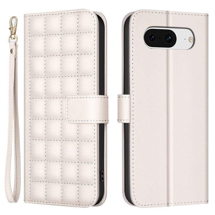 BINFEN COLOR BF34 for Google Pixel 8 Case Square Grid PU Leather Folio Flip Cover - Beige