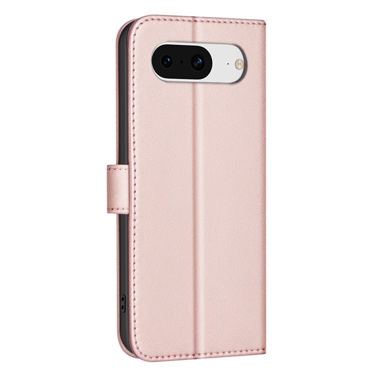 BINFEN COLOR BF34 for Google Pixel 8 Case Square Grid PU Leather Folio Flip Cover - Rose Gold