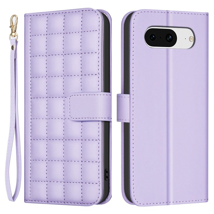 BINFEN COLOR BF34 for Google Pixel 8 Case Square Grid PU Leather Folio Flip Cover - Light Purple