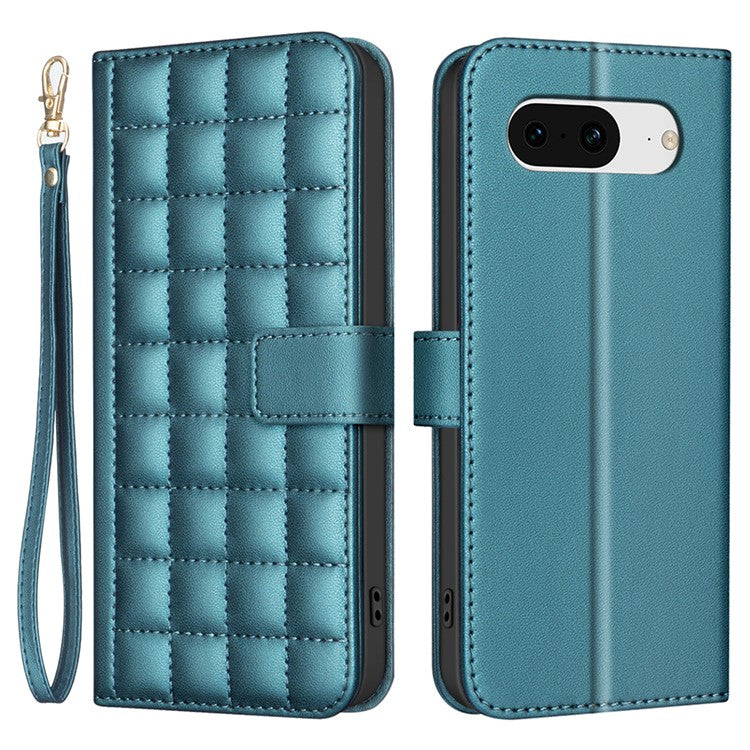 BINFEN COLOR BF34 for Google Pixel 8 Case Square Grid PU Leather Folio Flip Cover - Green