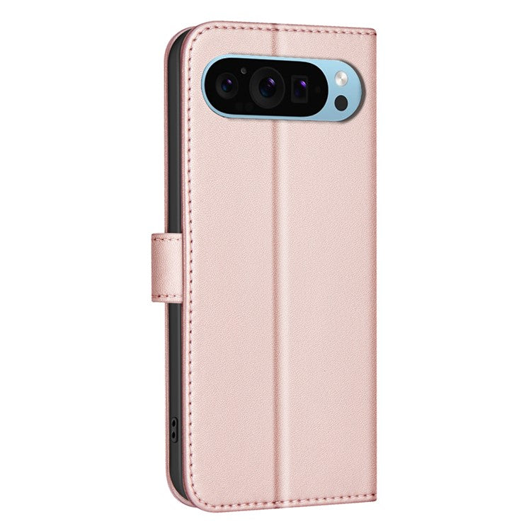 BINFEN COLOR BF34 for Google Pixel 9 Pro Leather Phone Case Square Grid Pattern - Rose Gold