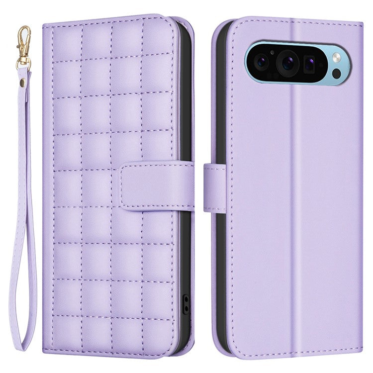 BINFEN COLOR BF34 for Google Pixel 9 Leather Case Wallet Card Slots Phone Cover - Light Purple