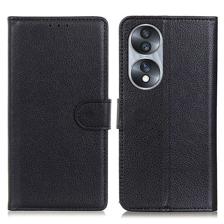 Litchi Texture PU Leather Cover for Honor 70 5G, Anti-scratch Stand Wallet Magnetic Closure Protective Phone Case - Black
