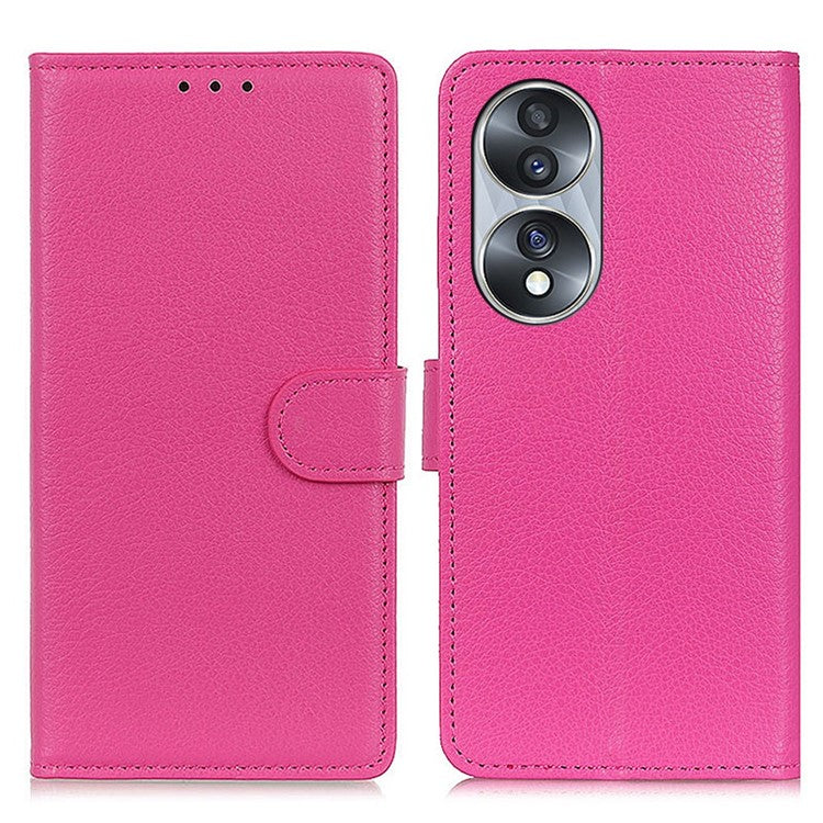 Litchi Texture PU Leather Cover for Honor 70 5G, Anti-scratch Stand Wallet Magnetic Closure Protective Phone Case - Rose