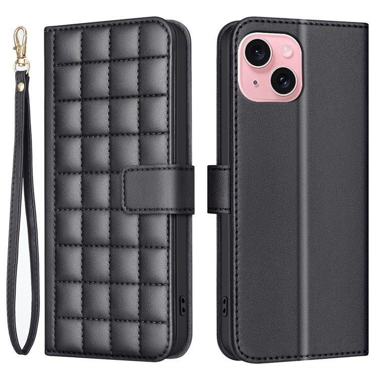 BINFEN-COLOR-BF34-for-iPhone-14-/-13-Case-Wallet-Phone-Leather-Cover-Square-Grid---Black