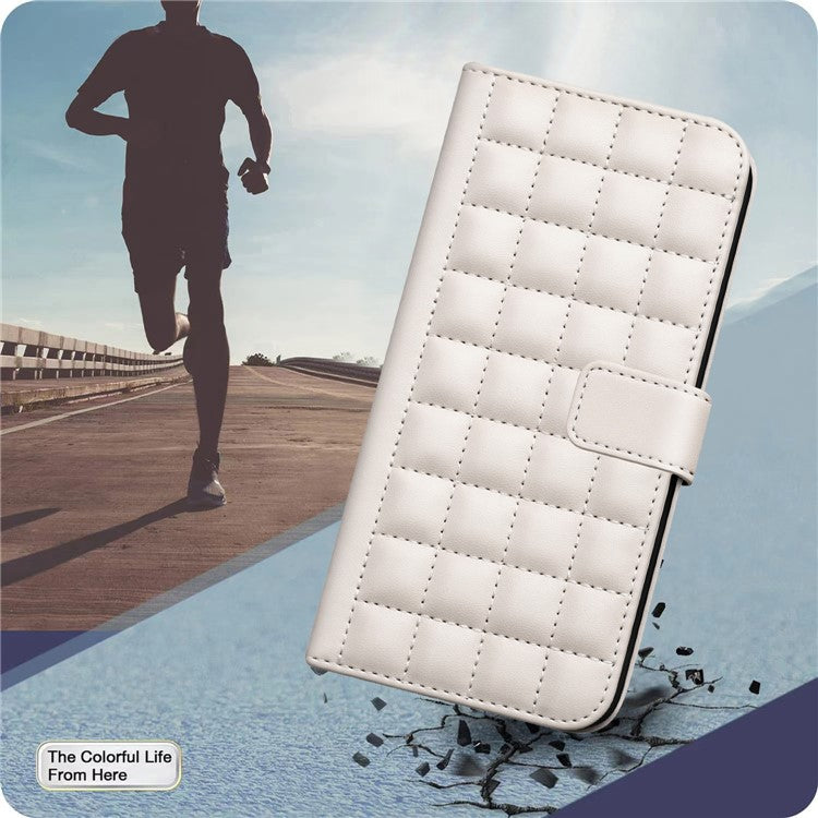 BINFEN-COLOR-BF34-for-iPhone-14-/-13-Case-Wallet-Phone-Leather-Cover-Square-Grid---Beige