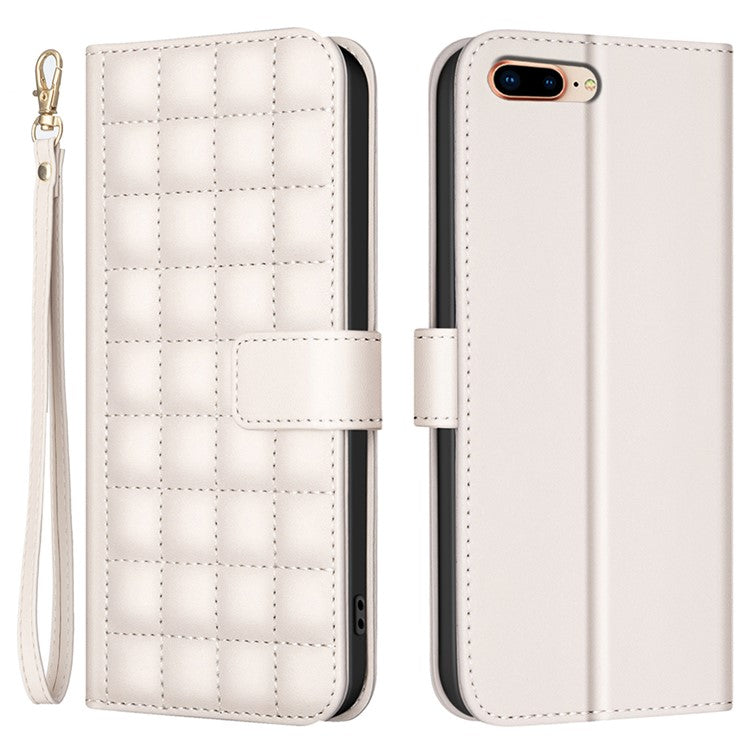 BINFEN COLOR BF34 for iPhone 16e Case Square Grid PU Leather Cover Stand Wallet - Beige