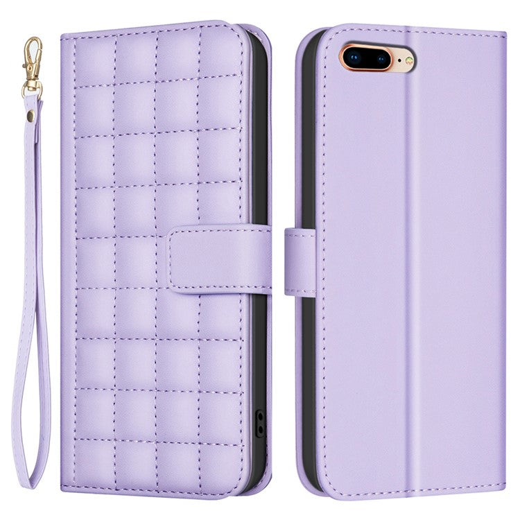 BINFEN COLOR BF34 for iPhone SE (2025) Case Square Grid PU Leather Cover Stand Wallet - Light Purple