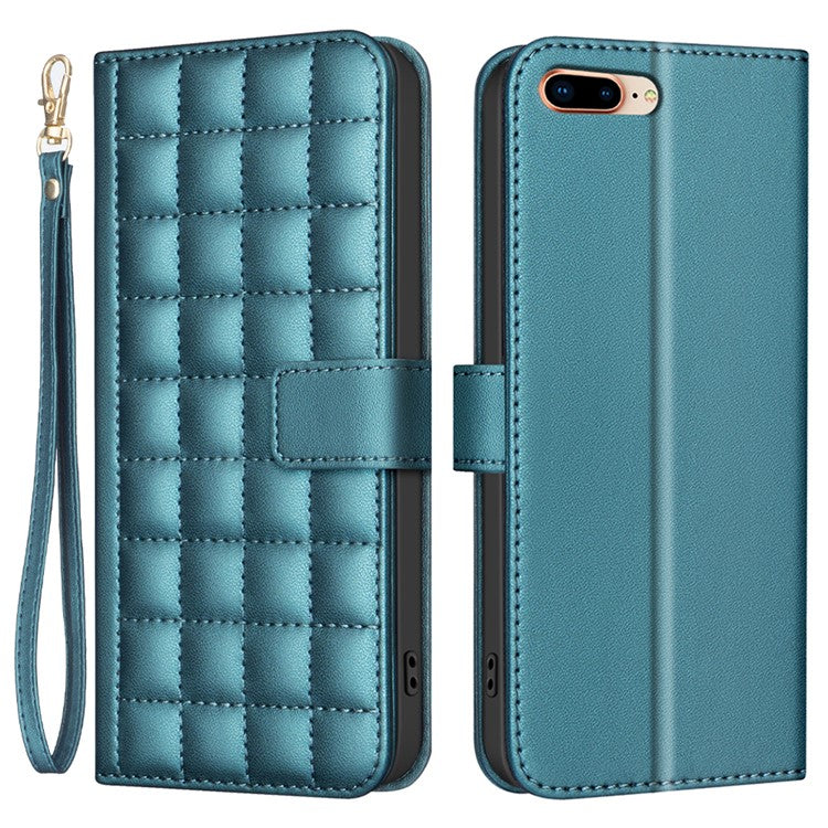 BINFEN COLOR BF34 for iPhone 16e Case Square Grid PU Leather Cover Stand Wallet - Green