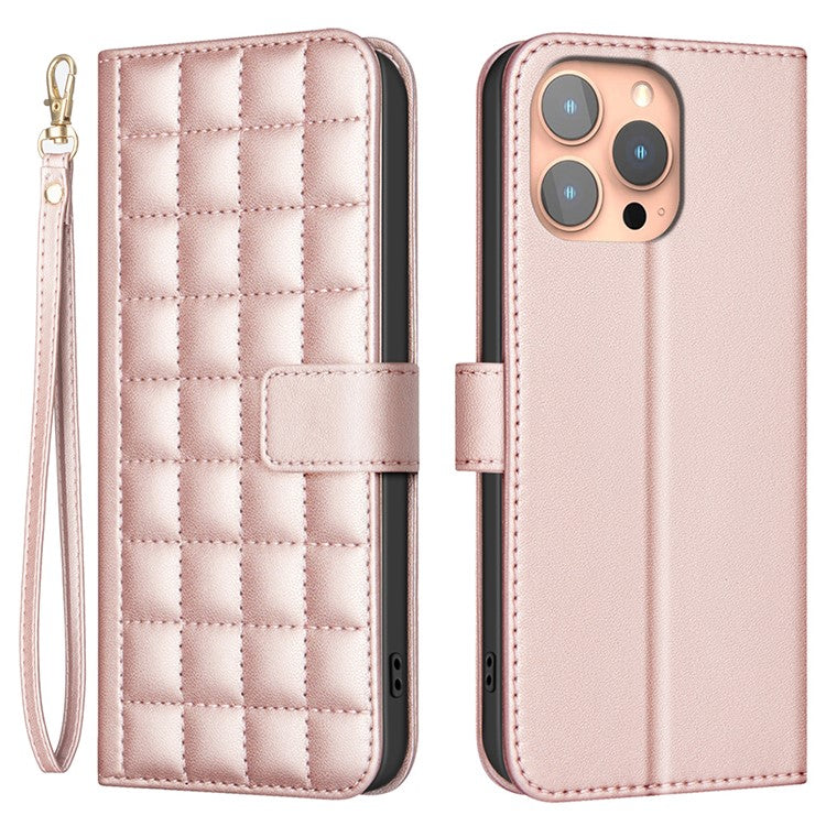 BINFEN COLOR BF34 for iPhone 16 Pro Case Wallet Stand Folio Flip Leather Phone Cover - Rose Gold