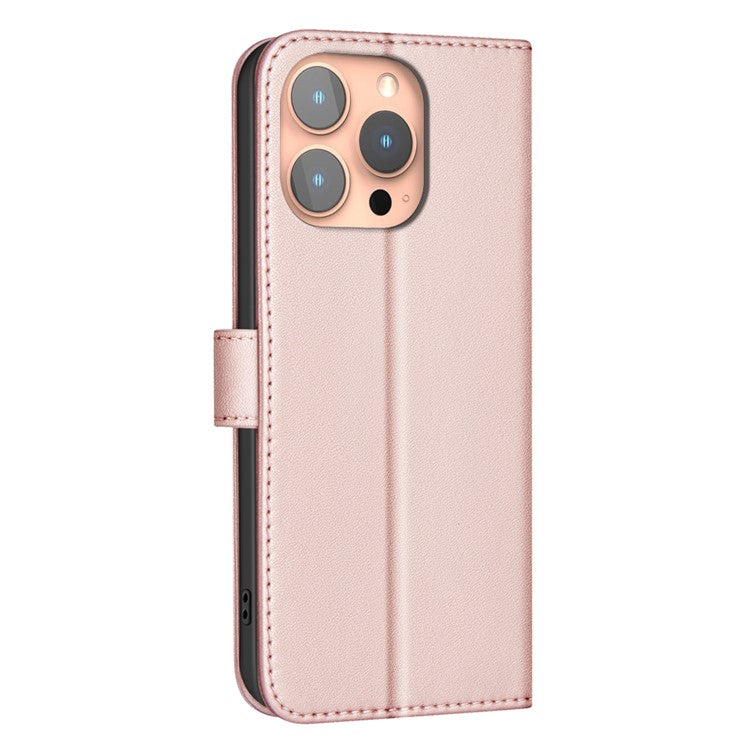 BINFEN COLOR BF34 for iPhone 16 Pro Case Wallet Stand Folio Flip Leather Phone Cover - Rose Gold