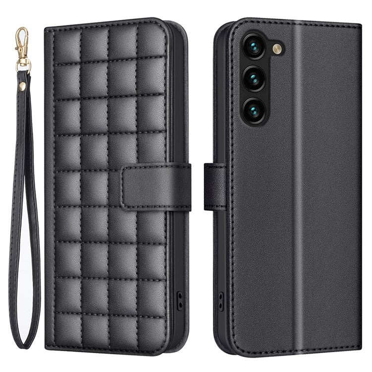 BINFEN COLOR BF34 for Samsung Galaxy S23+ Leather Case Square Grid Wallet Phone Cover - Black