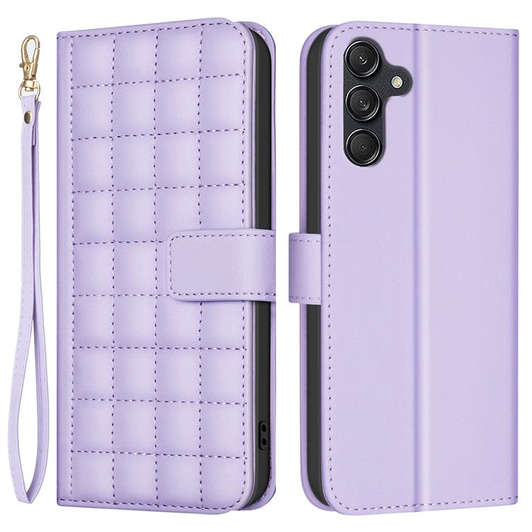 BINFEN COLOR BF34 for Samsung Galaxy S23 FE Wallet Case PU Leather Square Grid Cover - Light Purple