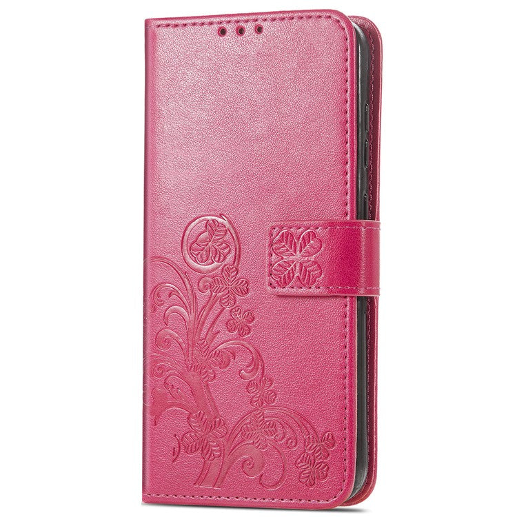 For Google Pixel 8a Leather Case Four-leaf Clover Phone Wallet Cover - Red