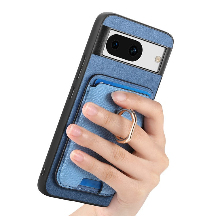 For Google Pixel 8a Case Detachable Magnetic Card Bag Leather+TPU Phone Cover - Blue