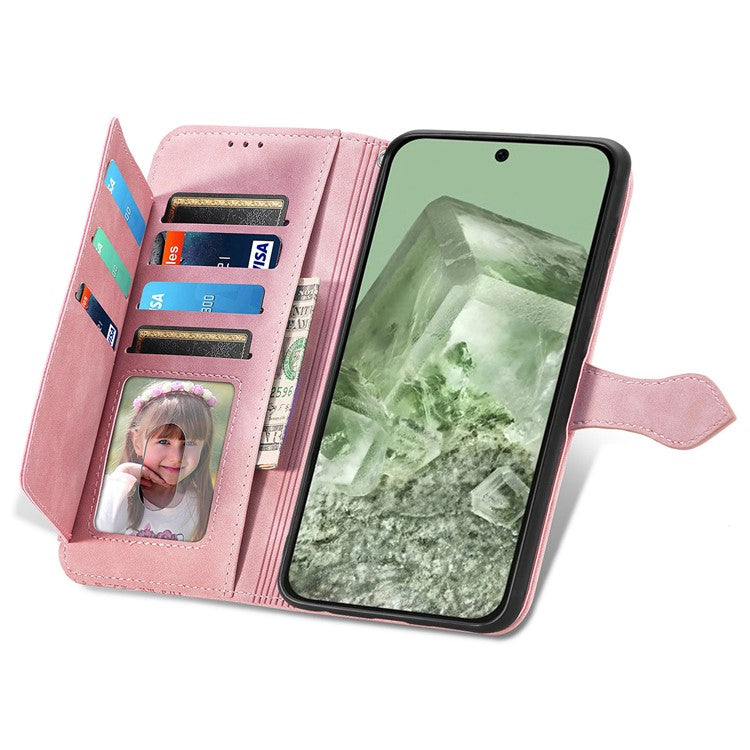 For Google Pixel 8a Case PU Leather Zipper Wallet Phone Cover Flower Pattern - Pink