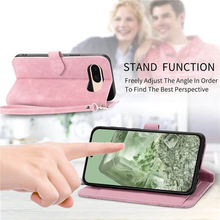 For Google Pixel 8a Case PU Leather Zipper Wallet Phone Cover Flower Pattern - Pink