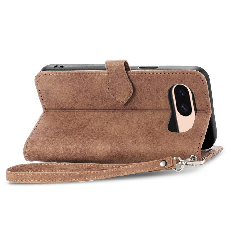 For Google Pixel 8a Case PU Leather Zipper Wallet Phone Cover Flower Pattern - Brown