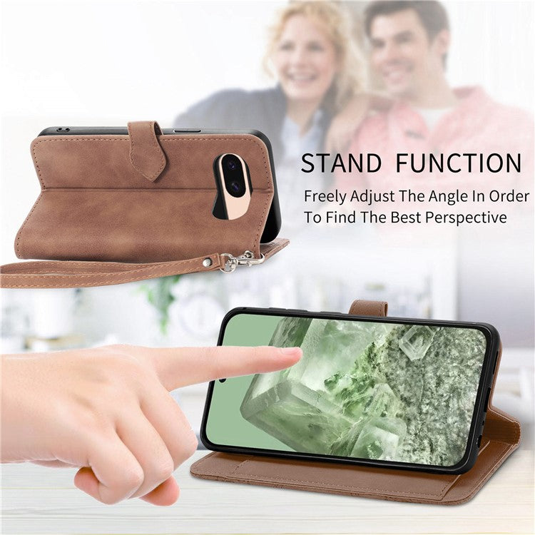 For Google Pixel 8a Case PU Leather Zipper Wallet Phone Cover Flower Pattern - Brown