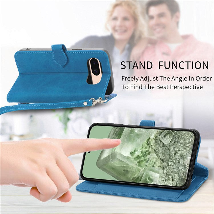 For Google Pixel 8a Case PU Leather Zipper Wallet Phone Cover Flower Pattern - Blue