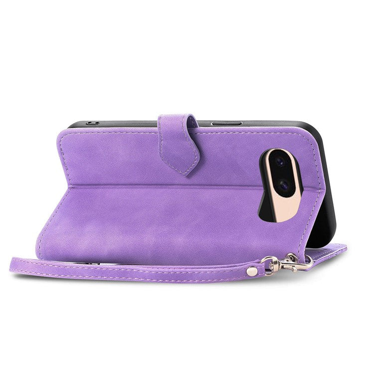 For Google Pixel 8a Case PU Leather Zipper Wallet Phone Cover Flower Pattern - Light Purple