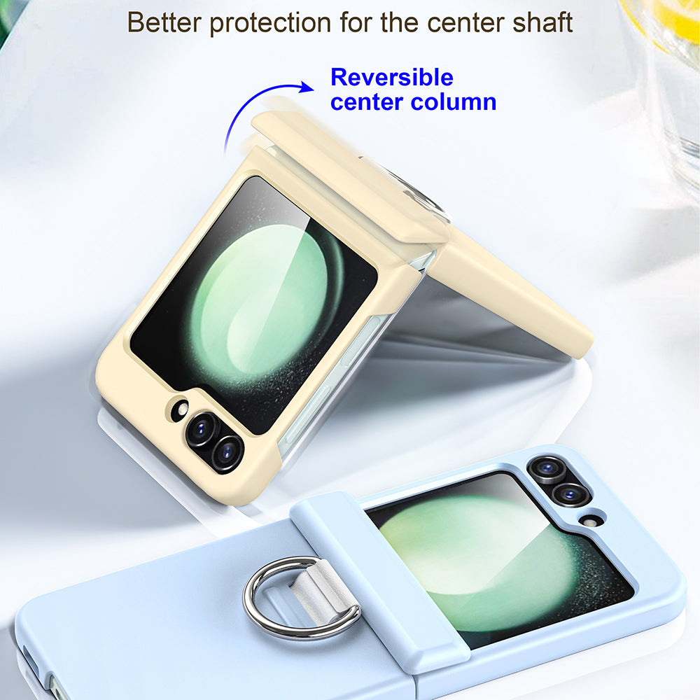 For Samsung Galaxy Z Flip6 5G Case Ring Holder Hinge Protection PC Phone Cover - Beige