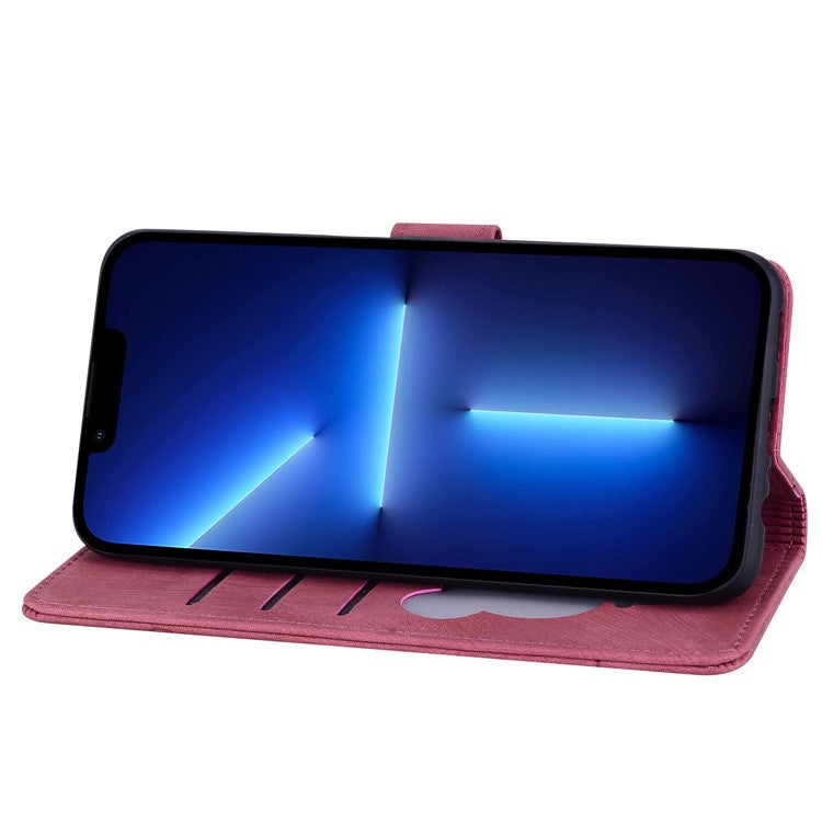 For iPhone 16 Case Cartoon Cat Pattern Card Holder Leather Phone Cover - Wine Red