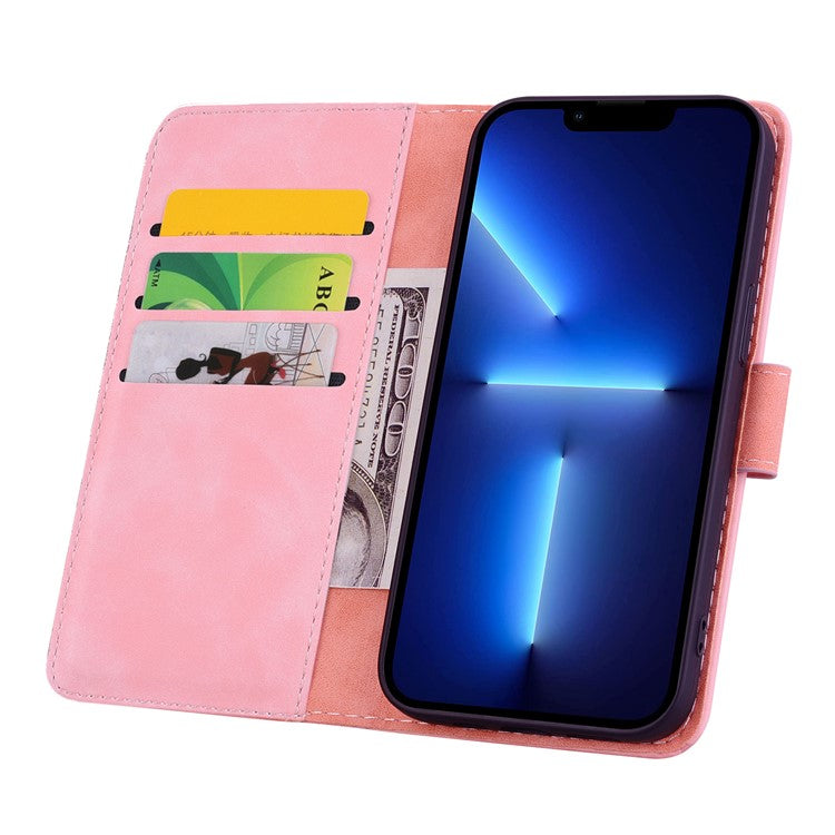 For iPhone 16 Pro Case PU Leather Flower Imprinted Phone Cover Card Slots Viewing Stand - Pink