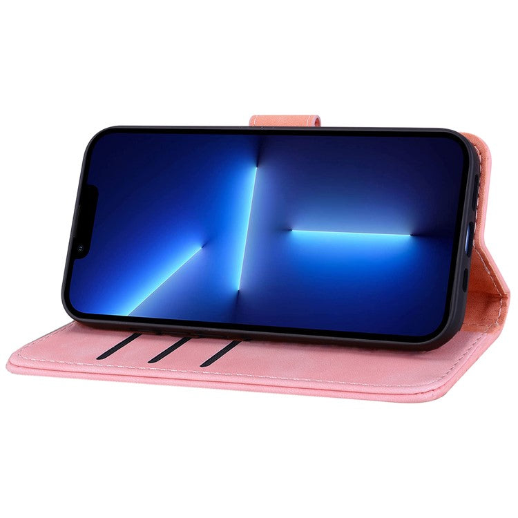 For iPhone 16 Pro Case PU Leather Flower Imprinted Phone Cover Card Slots Viewing Stand - Pink