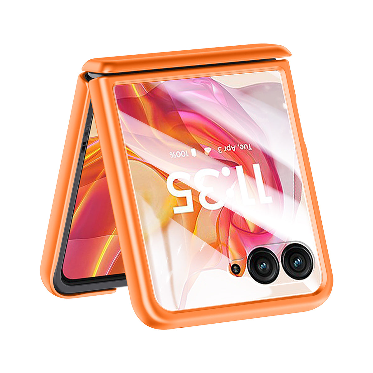 For Motorola Razr 50 Ultra 5G Case Skin-Touch PU Leather Back Cover with Rebound Hinge, Rear Small Screen Protector - Orange