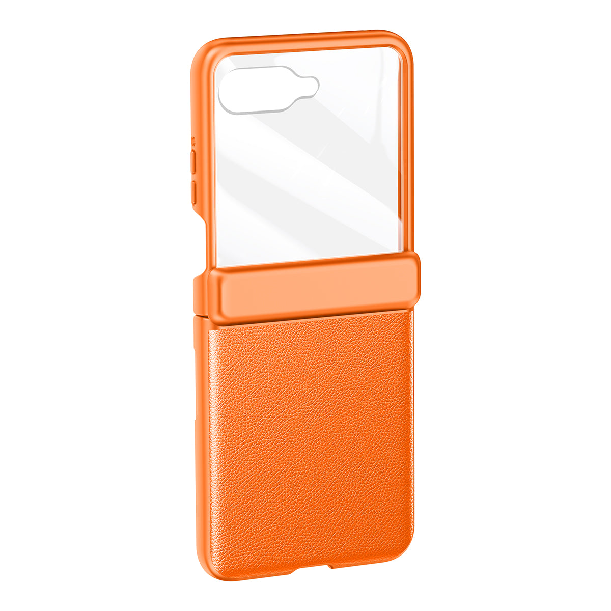 For Motorola Razr 50 Ultra 5G Case Skin-Touch PU Leather Back Cover with Rebound Hinge, Rear Small Screen Protector - Orange