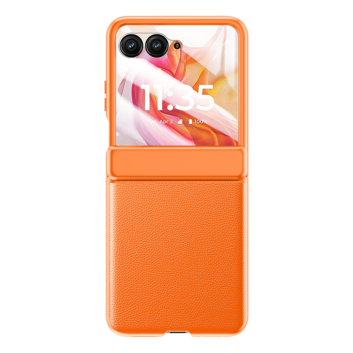 For Motorola Razr 50 Ultra 5G Case Skin-Touch PU Leather Back Cover with Rebound Hinge, Rear Small Screen Protector - Orange