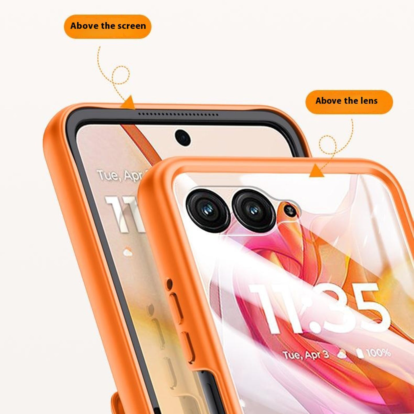 For Motorola Razr 50 Ultra 5G Case Skin-Touch PU Leather Back Cover with Rebound Hinge, Rear Small Screen Protector - Orange
