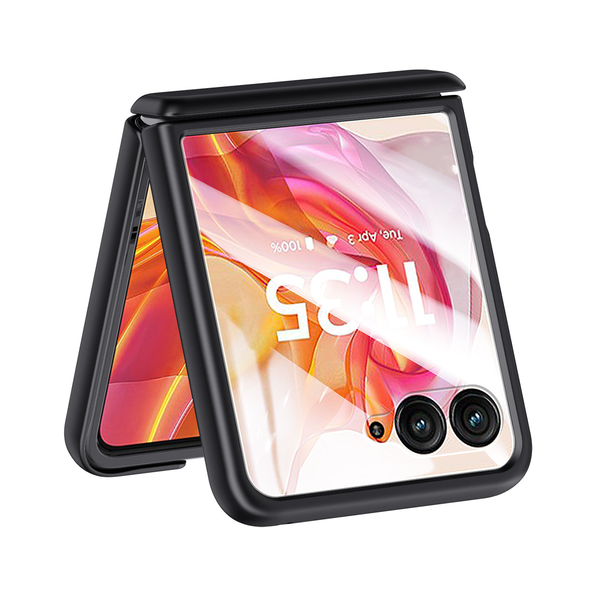 For Motorola Razr 50 Ultra 5G Case Skin-Touch PU Leather Back Cover with Rebound Hinge, Rear Small Screen Protector - Black