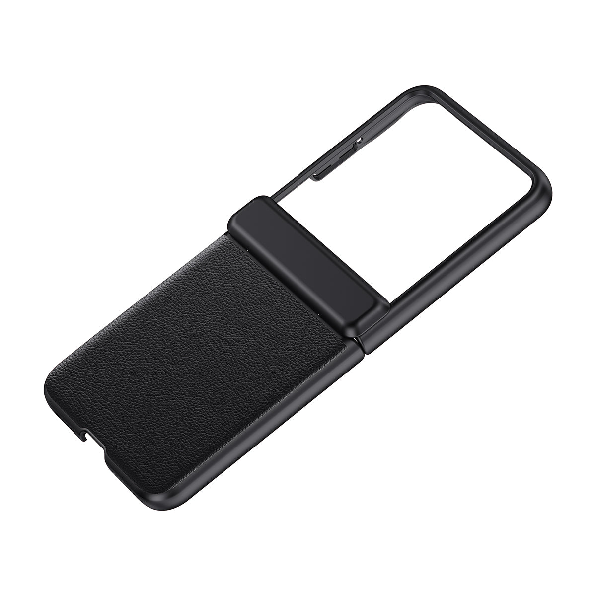 For Motorola Razr 50 Ultra 5G Case Skin-Touch PU Leather Back Cover with Rebound Hinge, Rear Small Screen Protector - Black