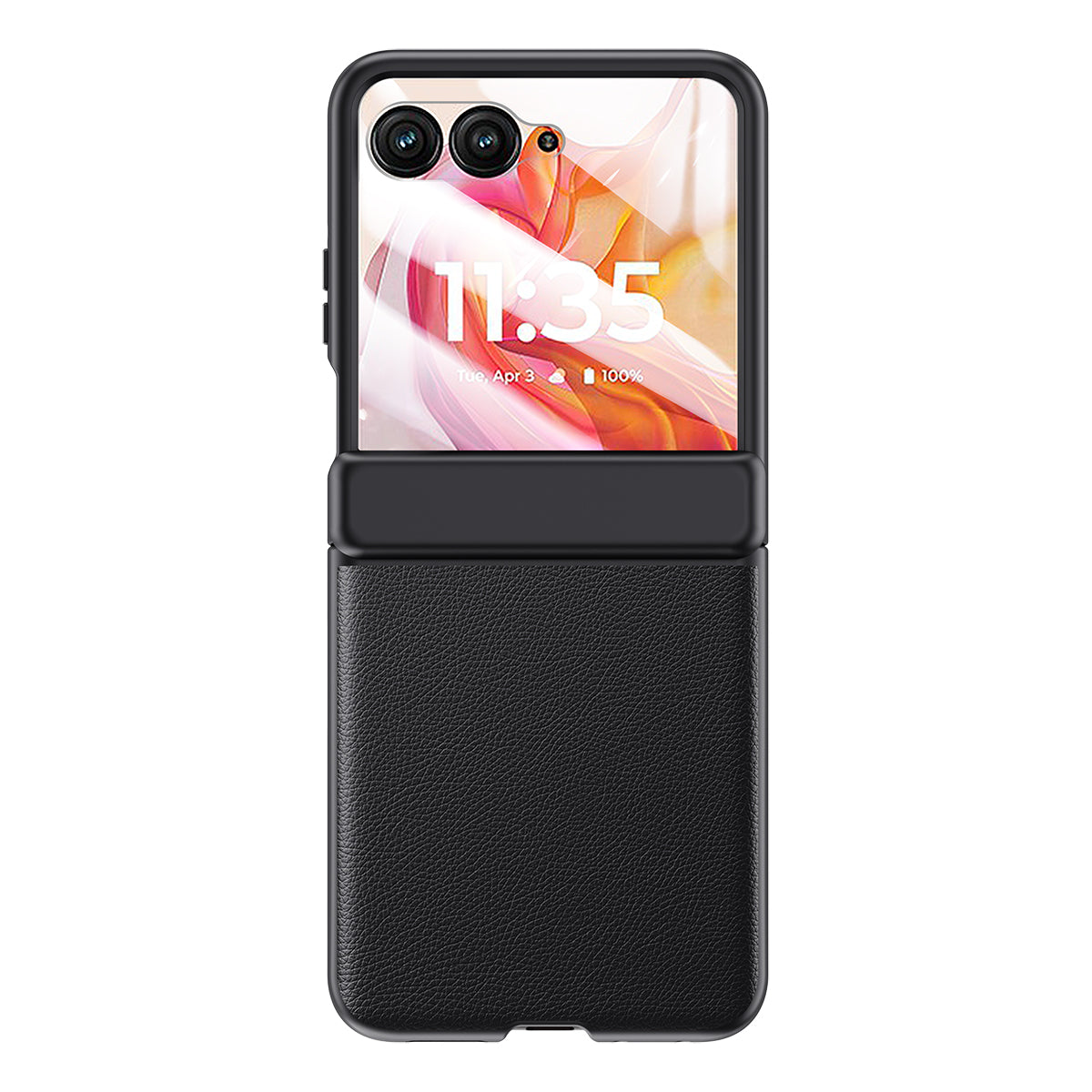 For Motorola Razr 50 Ultra 5G Case Skin-Touch PU Leather Back Cover with Rebound Hinge, Rear Small Screen Protector - Black