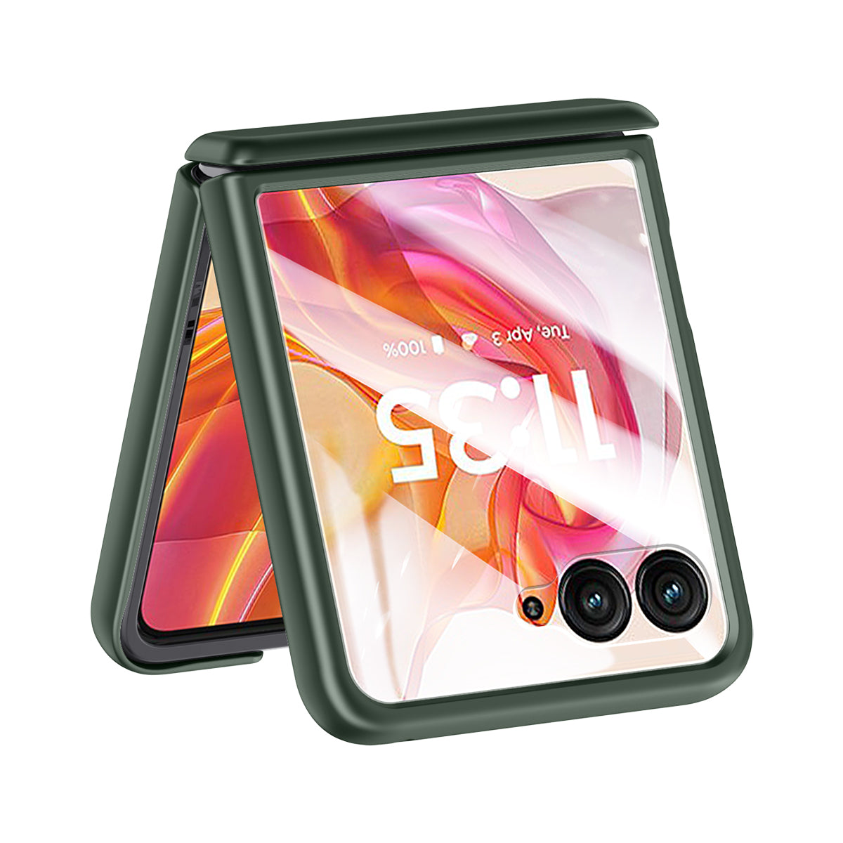 For Motorola Razr 50 Ultra 5G Case Skin-touch PU Leather Back Cover with Rebound Hinge, Rear Small Screen Protector - Green