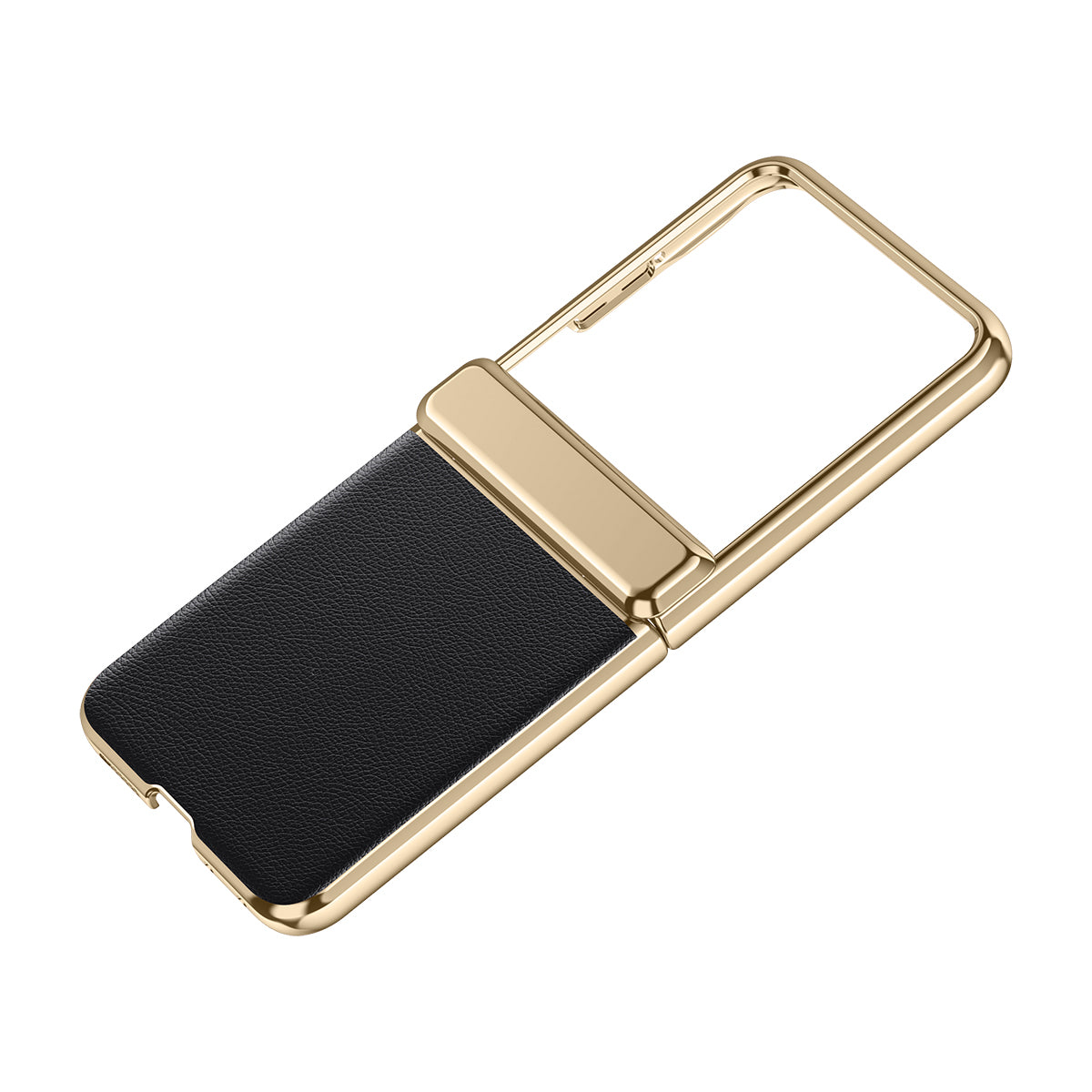 For Motorola Razr 50 Ultra 5G Case with Rear Small Screen Protector Hinge Protection Leather Back Cover Electroplated Edge - Black