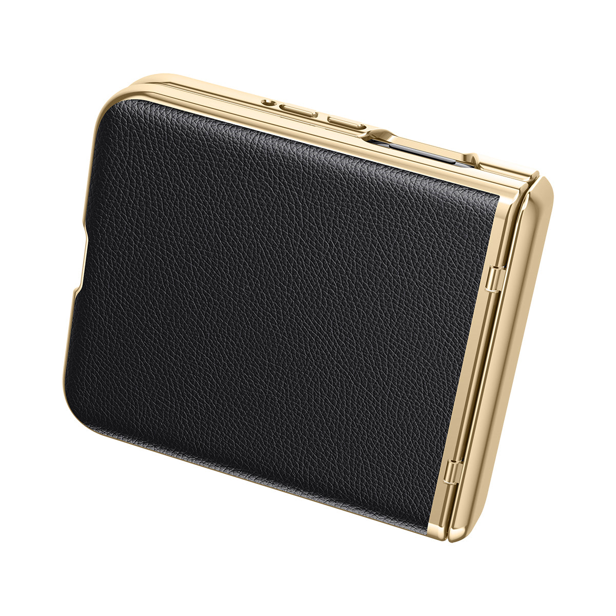 For Motorola Razr 50 Ultra 5G Case with Rear Small Screen Protector Hinge Protection Leather Back Cover Electroplated Edge - Black