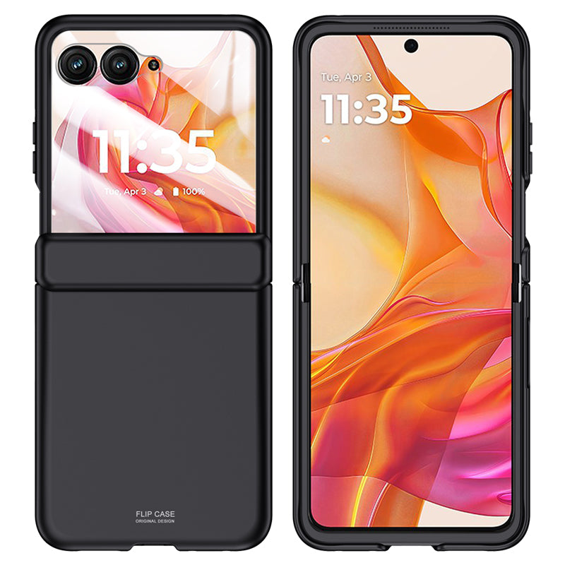 For Motorola Razr 50 Ultra 5G Case Shockproof Hard PC Phone Cover with Rear Small Screen Protector - Black