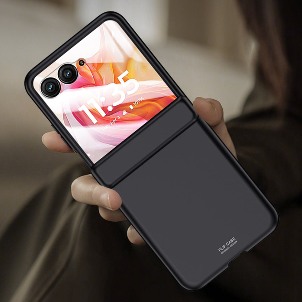 For Motorola Razr 50 Ultra 5G Case Shockproof Hard PC Phone Cover with Rear Small Screen Protector - Black